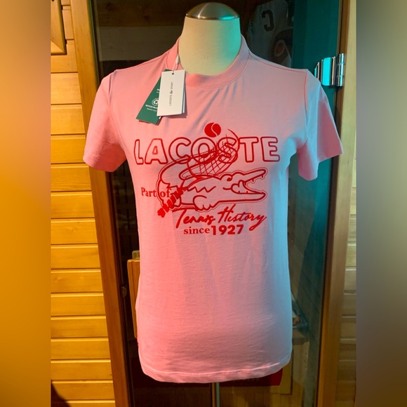 NWT LACOSTE PINK SPORT TEE - Picture 1 of 8